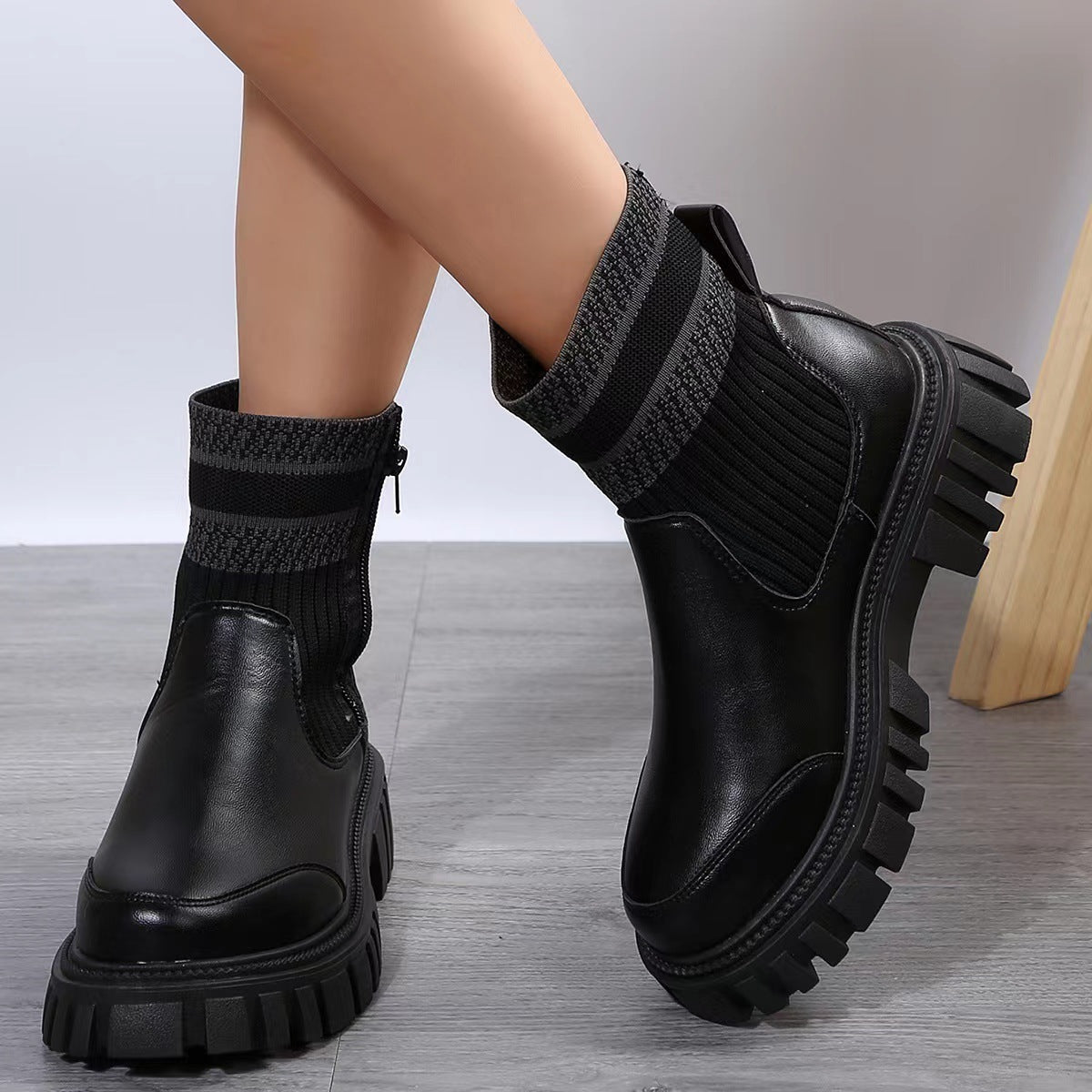 Botas Mujer Estilo Patchwork Suela Gruesa