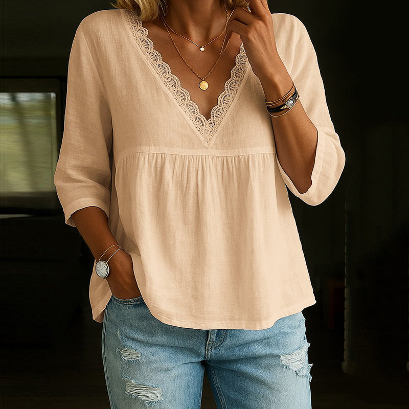 Blusa de Encaje Elegante con Manga Corta - Vestiria
