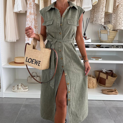 Vestido Denim Mujer Sin Mangas Estilo Clásico - Vestiria