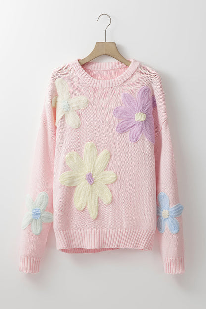 Jersey Floral Elegante con Bordados de Rosa