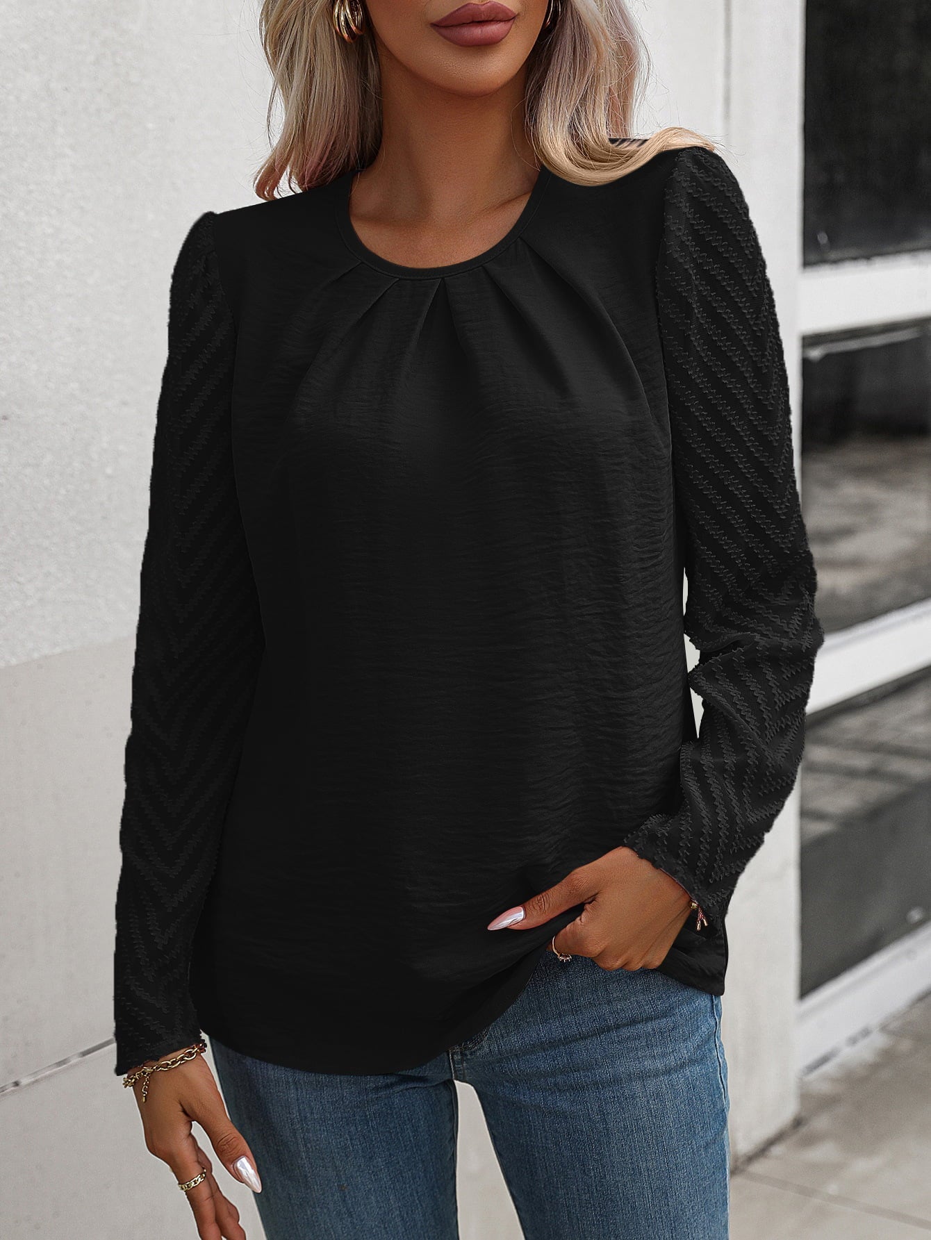 Blusa Mujer Elegante Manga Larga Cuello Redondo