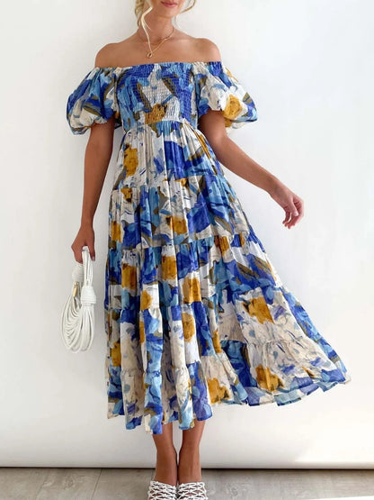 Vestido Floral con Mangas Rizadas y Falda Larga - Vestiria