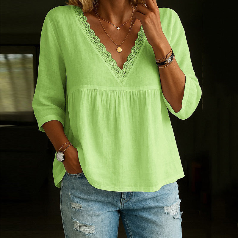 Blusa de Encaje Elegante con Manga Corta