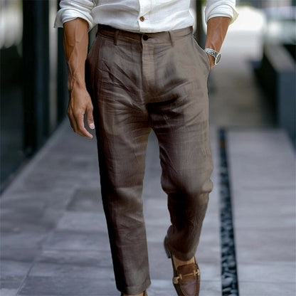 Pantalón lino hombre recto elegante casual