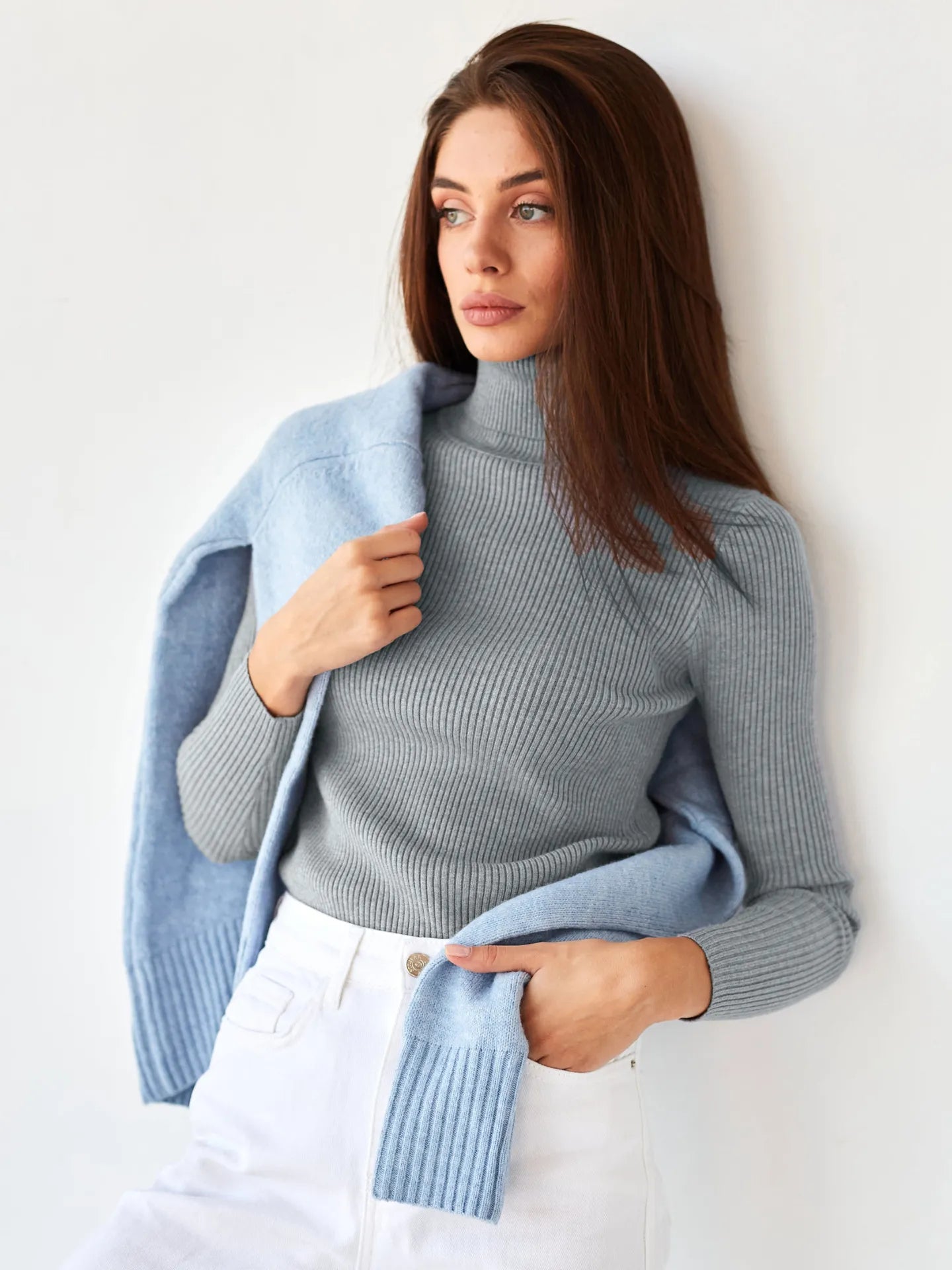 Sudadera cuello alto suave mujer