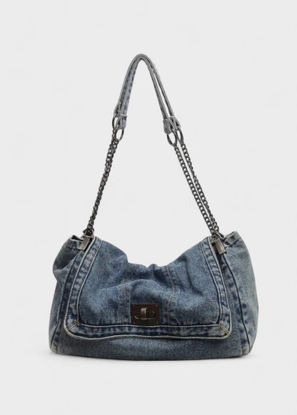 Bolso Mujer Azul Jeans con Cadena Moderna - Vestiria