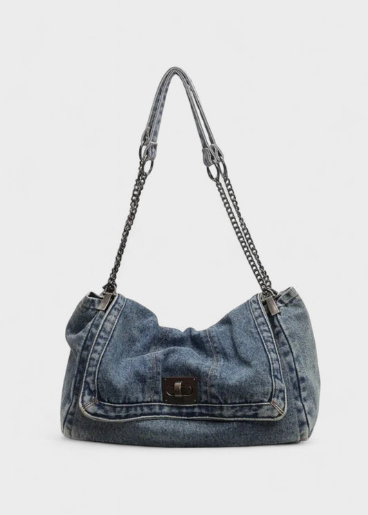 Bolso Mujer Azul Jeans con Cadena Moderna - Vestiria