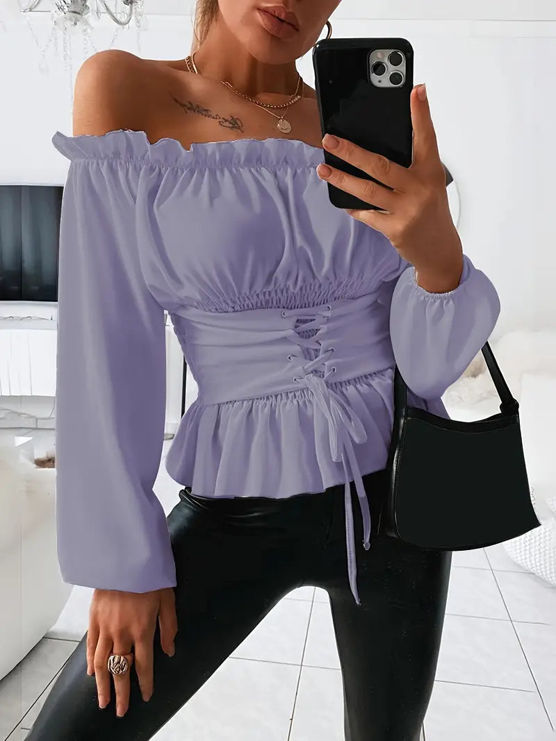 Blusa Mujer Romántica Mangas Largas Volantes