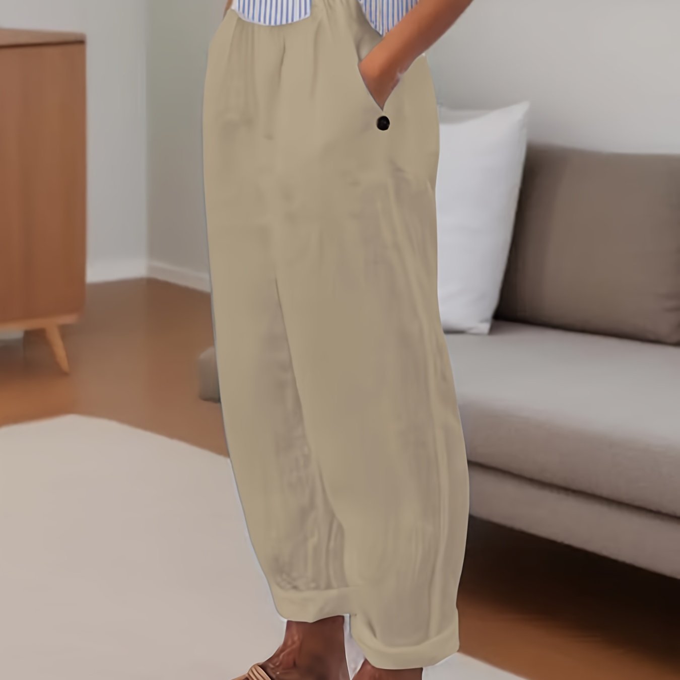 Pantalones Lino Mujer Corte Amplio Comodo