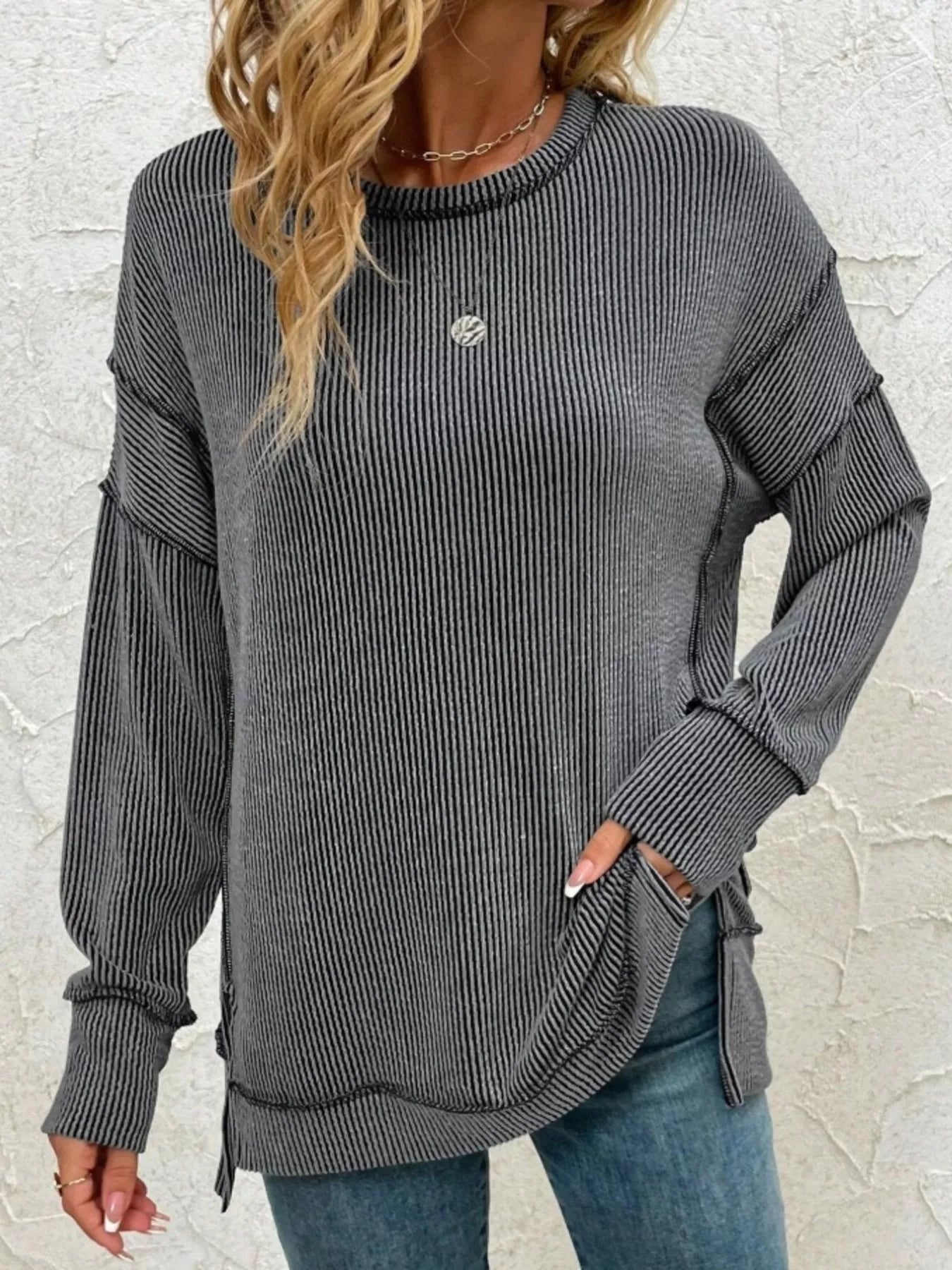 Jersey Cuello Redondo Rayas Elegante Mujer - Vestiria