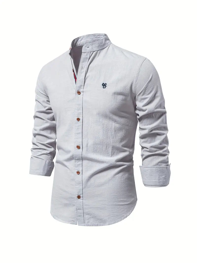 Camisa Hombre Elegante Cuello Mao Manga Larga