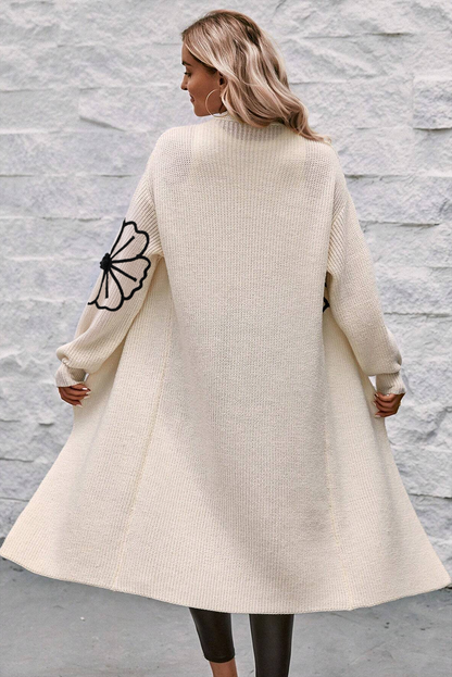Cardigan Floral Bordado Capa Abierta Elegante