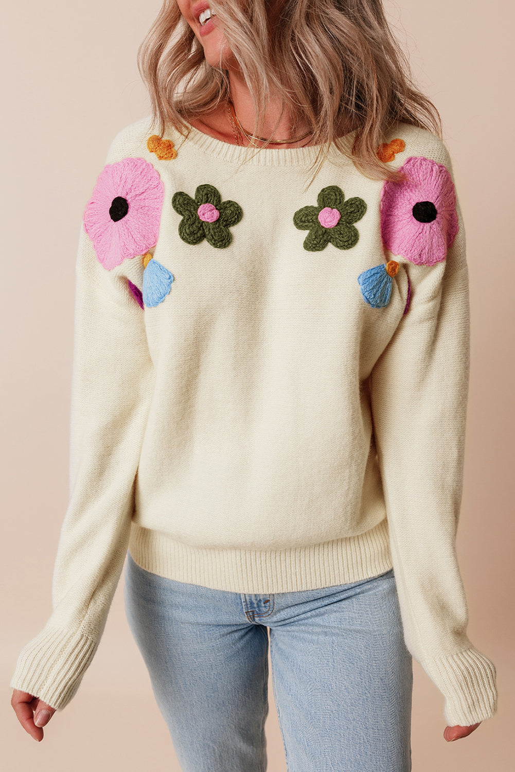 Jersey de punto floral con cuello acanalado