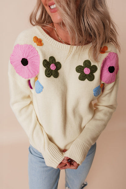 Jersey de punto floral con cuello acanalado
