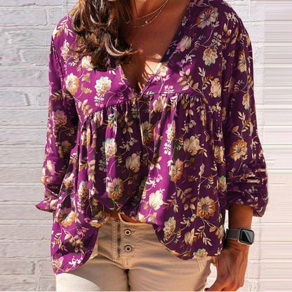 Blusa Floral Mujer Elegante Cuello en V