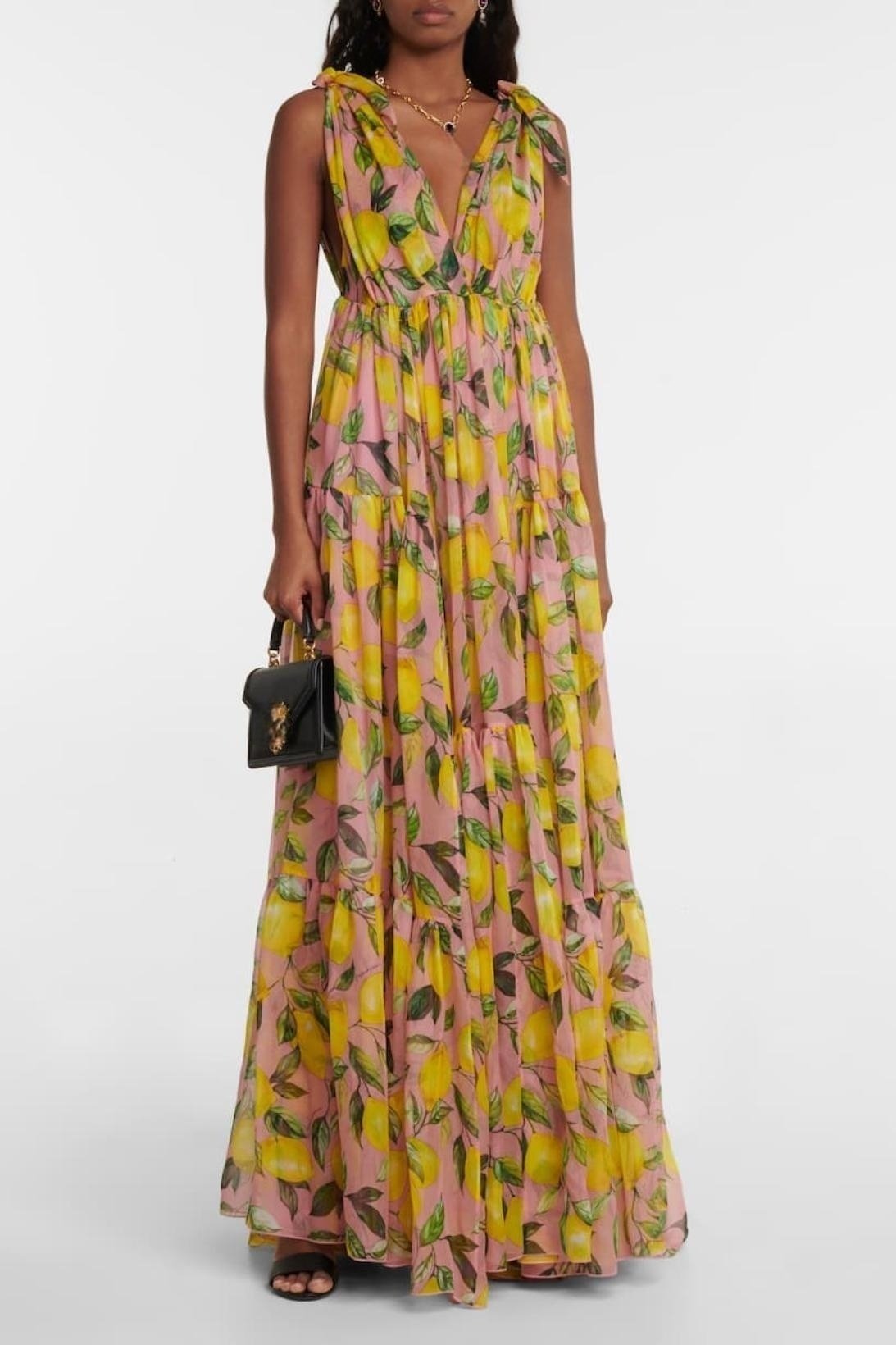 Vestido Maxi Estampado con Escote en V Elegante - Vestiria