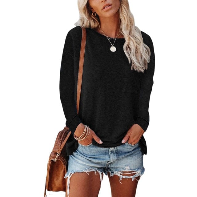 Camiseta Mujer Manga Larga con Bolsillo Pecho