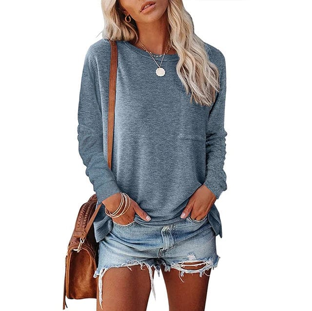 Camiseta Mujer Manga Larga con Bolsillo Pecho