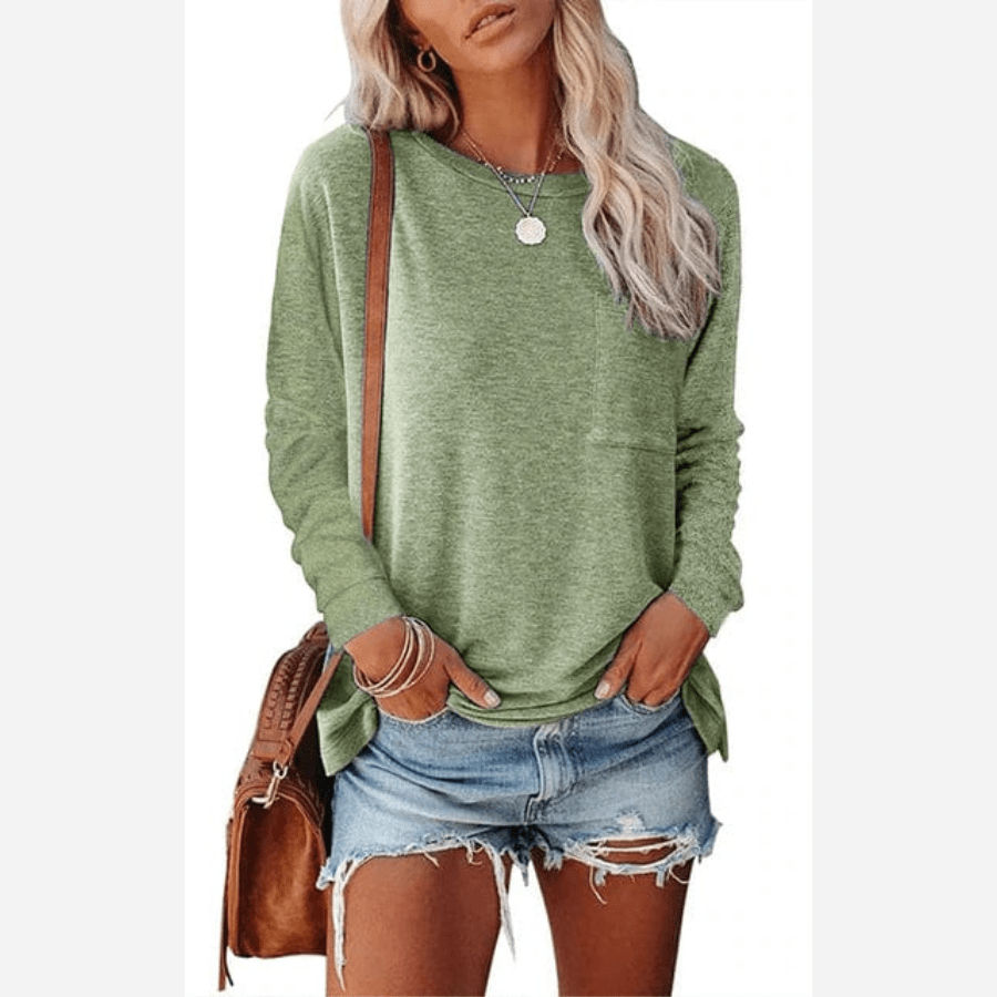Camiseta Mujer Manga Larga con Bolsillo Pecho
