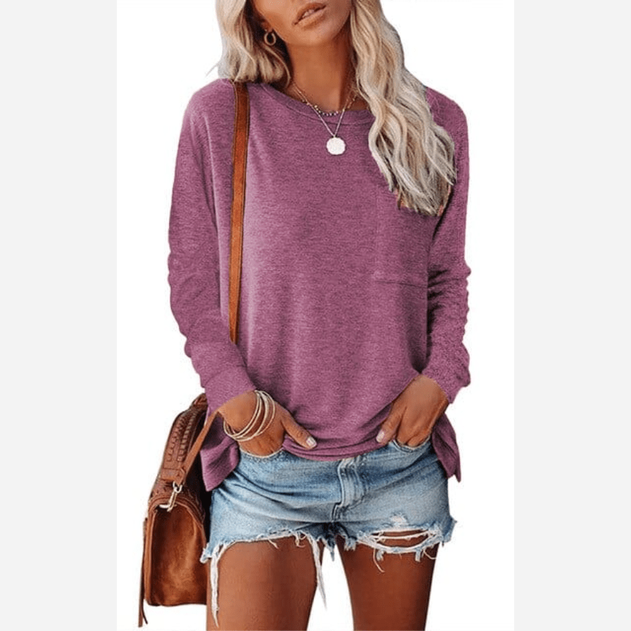 Camiseta Mujer Manga Larga con Bolsillo Pecho