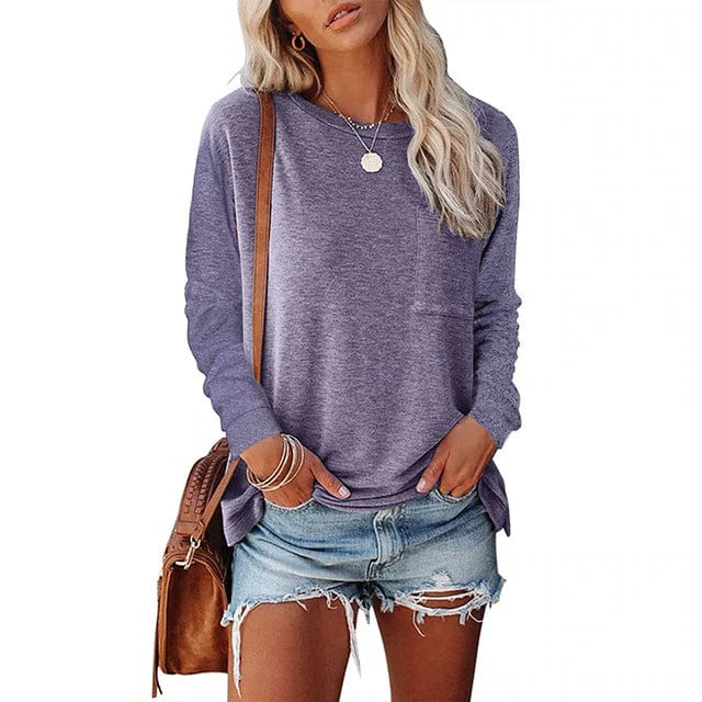 Camiseta Mujer Manga Larga con Bolsillo Pecho