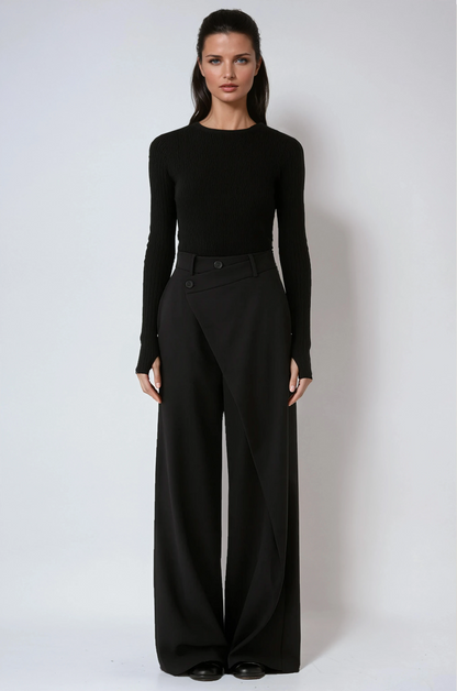 Pantalón mujer ancho cómodo cruzado negro - Vestiria