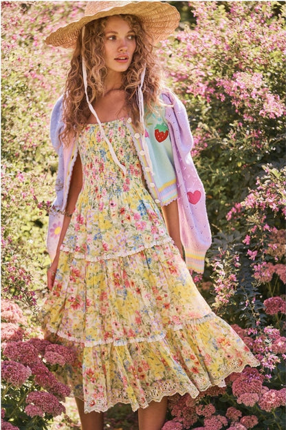 Vestido Midi Floral con Encaje Elegante