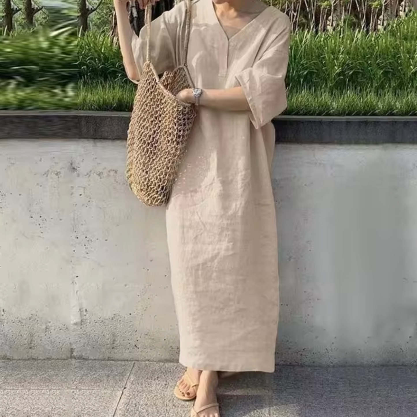 Vestido Lino Natural Amplio y Fresco