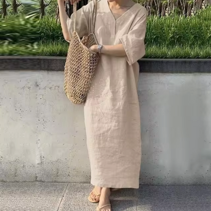 Vestido Lino Natural Amplio y Fresco