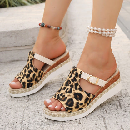 Sandalias Mujer Cuña Estampado Animal con Cierre - Vestiria