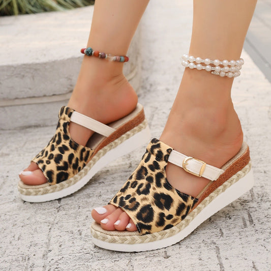 Sandalias Mujer Cuña Estampado Animal con Cierre - Vestiria