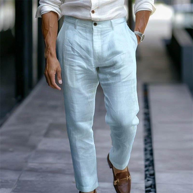 Pantalón lino hombre recto elegante casual