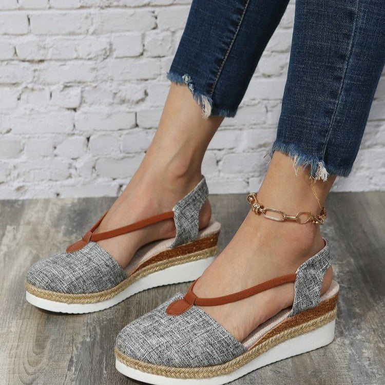 Sandalias Mujer Cuña Tejido Natural Elegantes