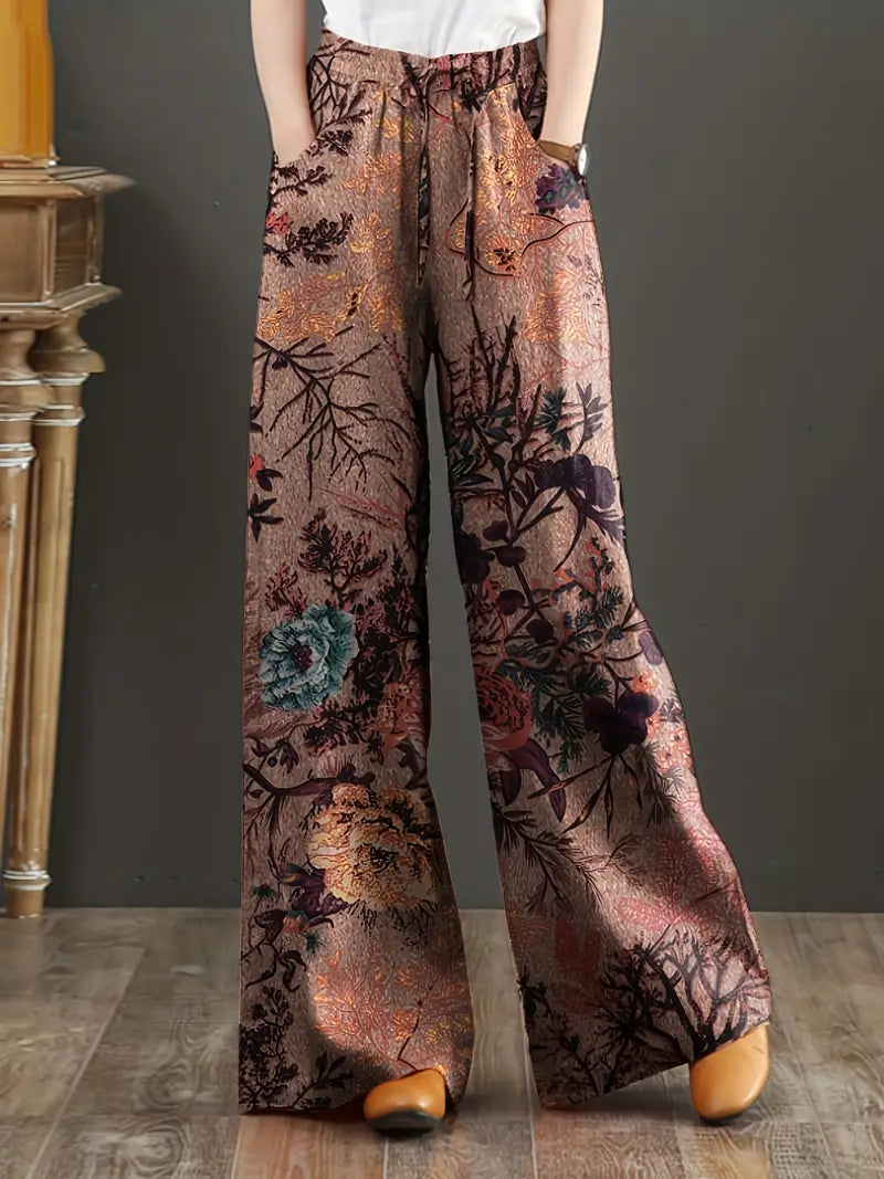 Pantalón Amplio Estampado Flores - Vestiria