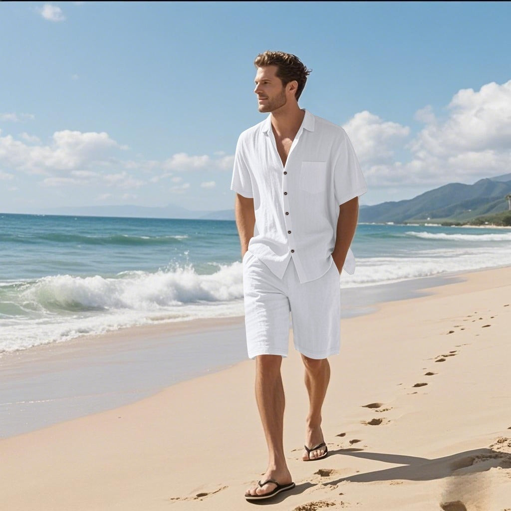 Traje de verano ligero para hombre lino fresco