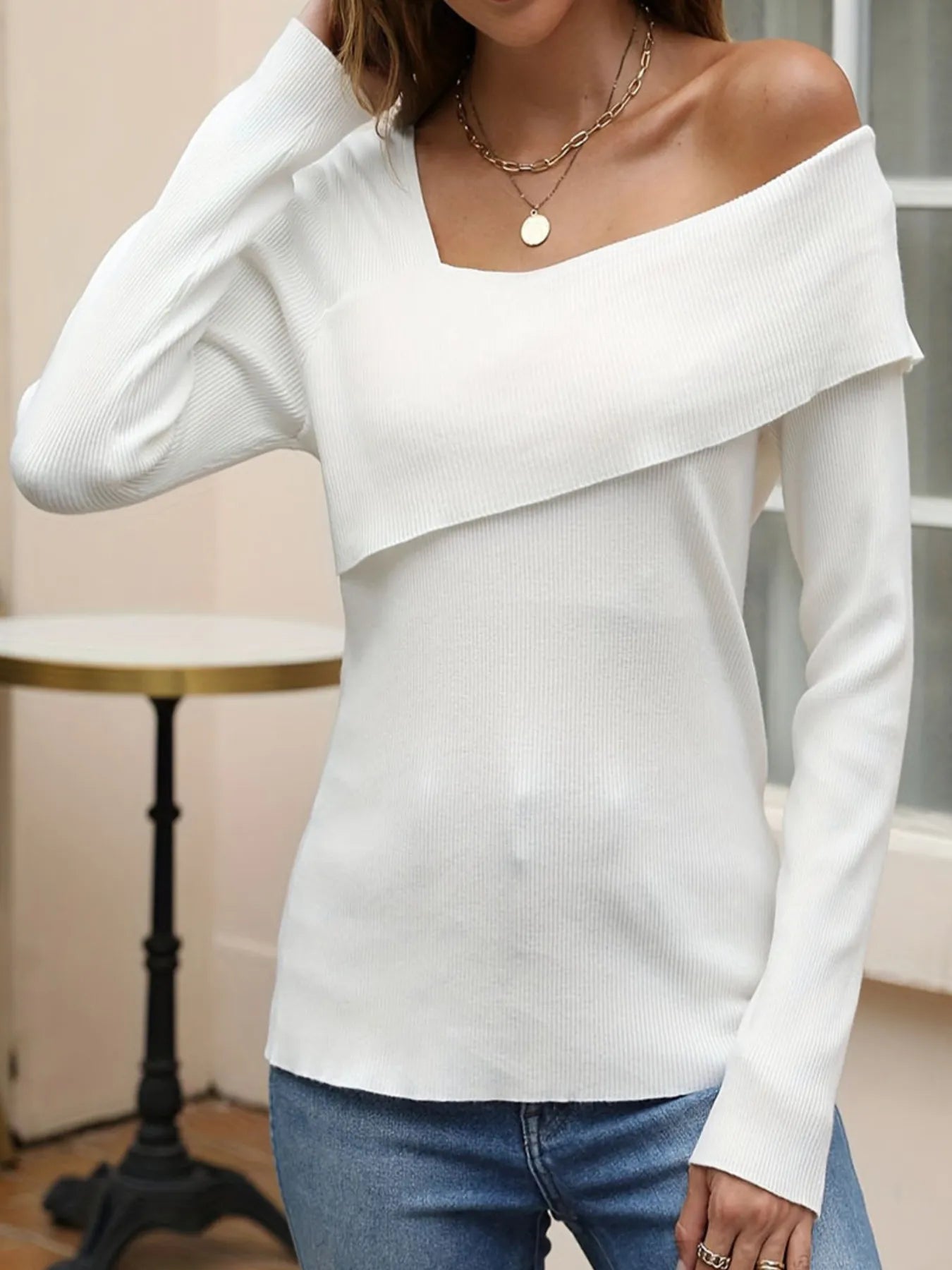 Blusa de Punto Asimétrica con Manga Larga Elegante - Vestiria