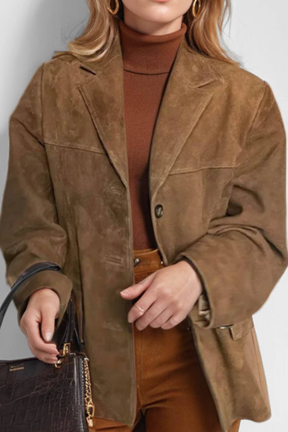 Chaqueta de cuero marrón clásica con bolsillos - Vestiria