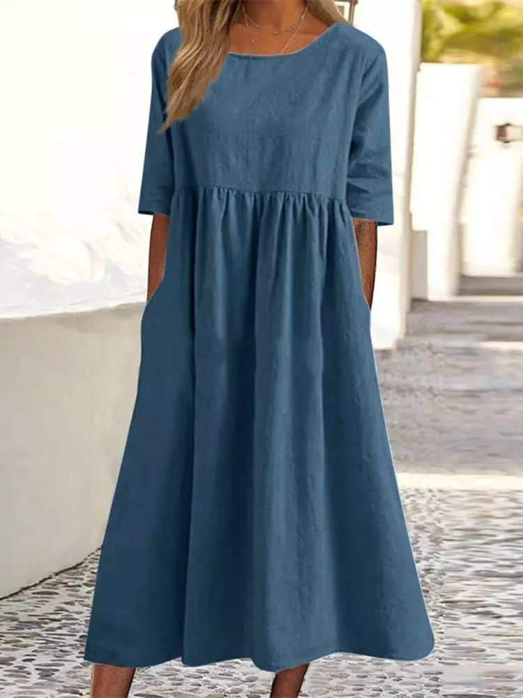 Vestido Midi Elegante Manga Corta