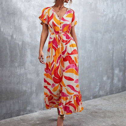 Vestido Boho Chic Manga Corta Escote Profundo