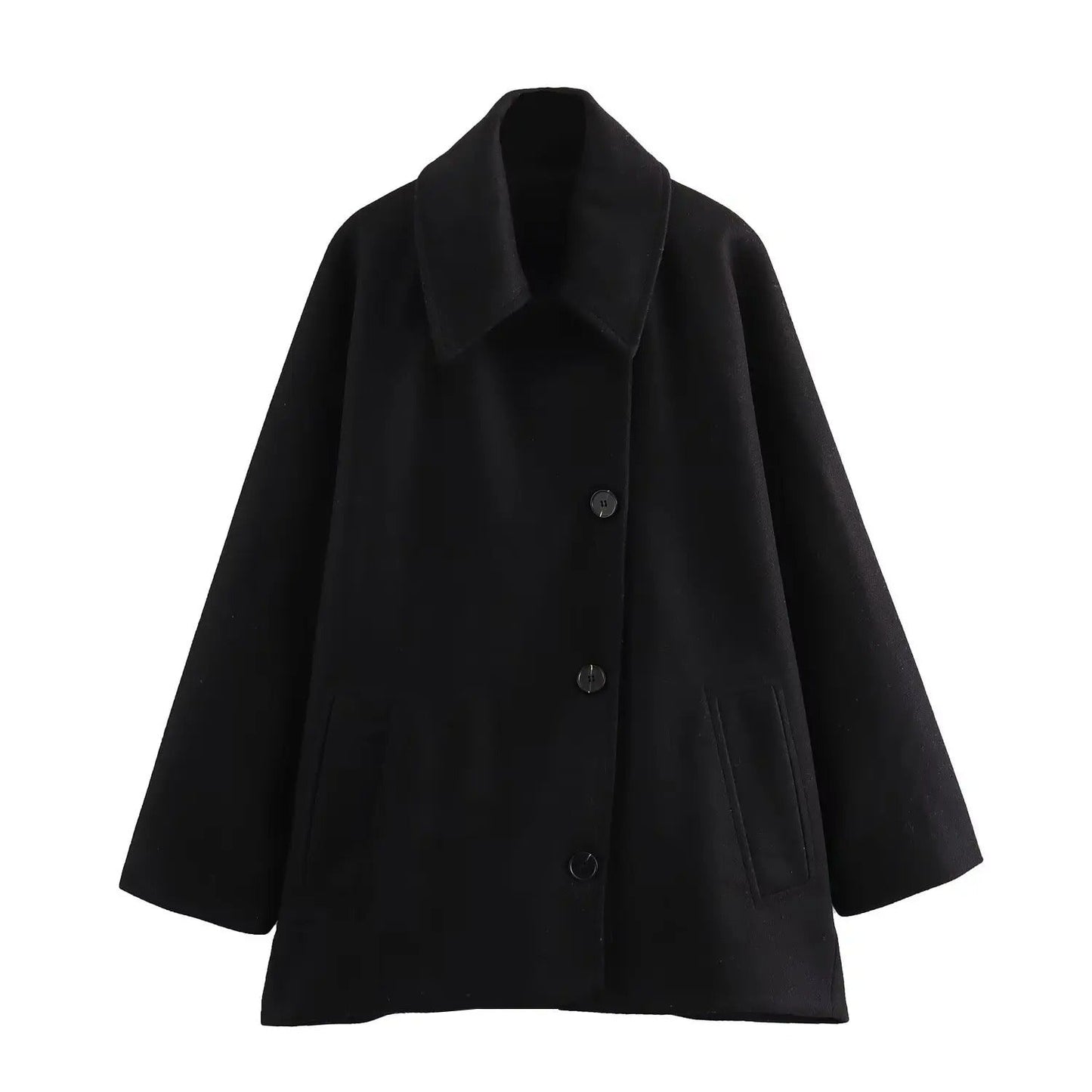 Abrigo Corto Chic con Cuello Polo y Mangas Acampanadas