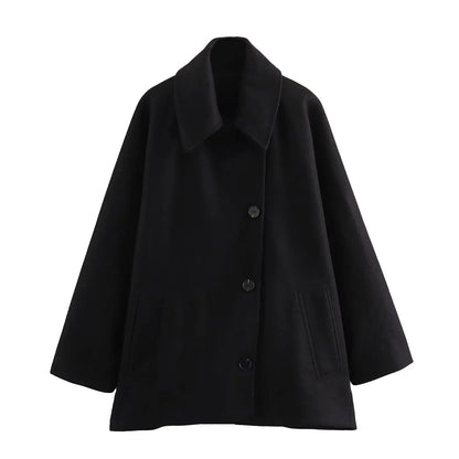 Abrigo Corto Chic con Cuello Polo y Mangas Acampanadas