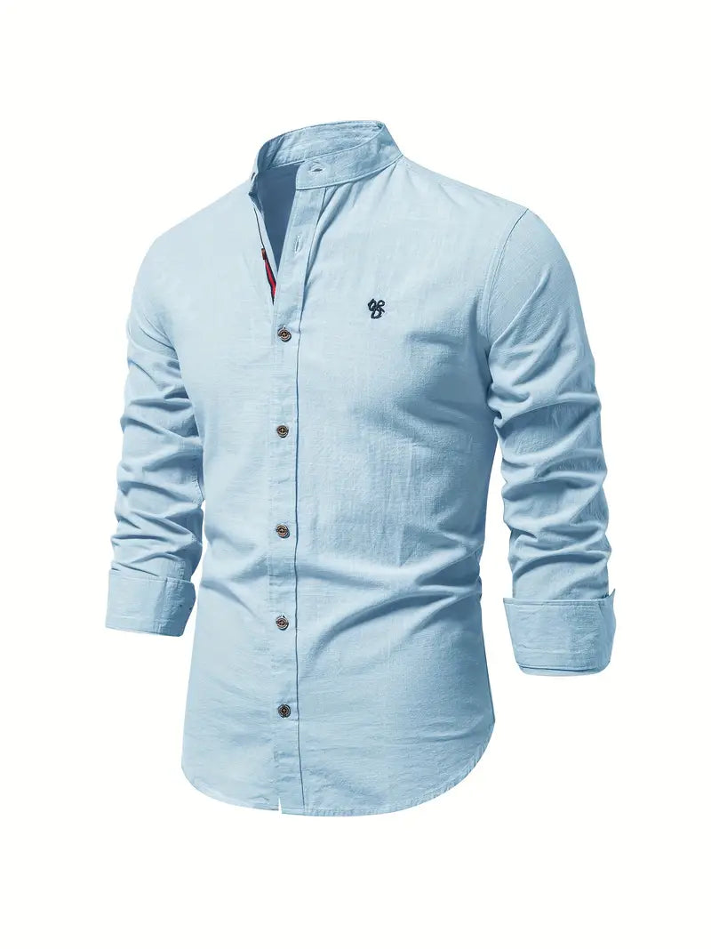 Camisa Hombre Elegante Cuello Mao Manga Larga