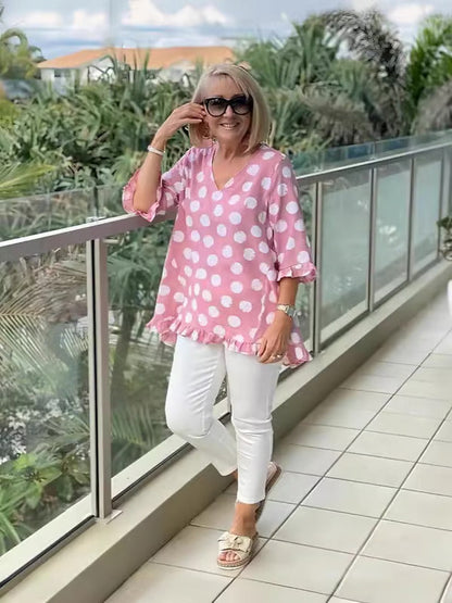 Blusa Mujer Puntos Escote en V Elegante