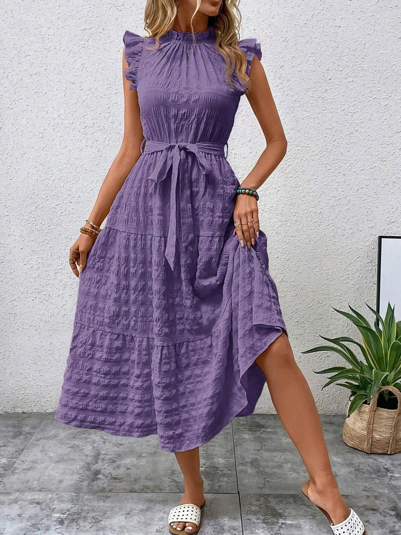 Vestido Fiesta con Cinturón y Encaje