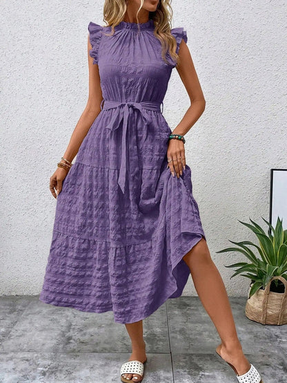 Vestido Fiesta con Cinturón y Encaje