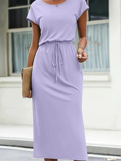 Vestido Ligero Manga Corta Cinturón Adornado