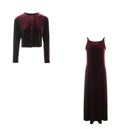 Vestido y Chaleco de Terciopelo Elegante - Vestiria