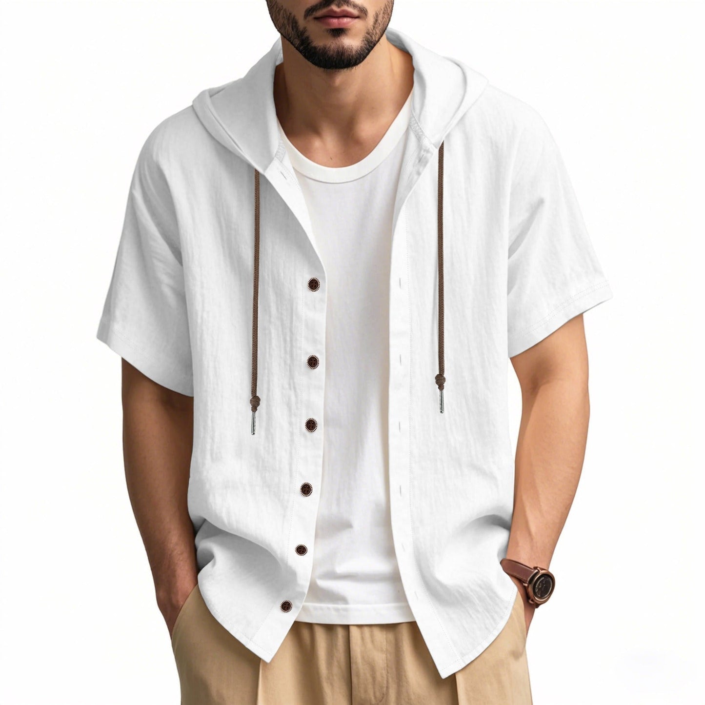 Camisa Hombre Capucha Algodón Relajada