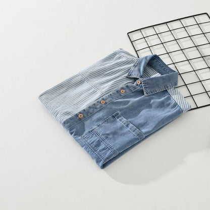 Camisa hombre azul a rayas manga corta