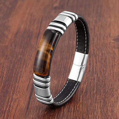 Pulsera Hombre Cuero Acero Inoxidable Moderna